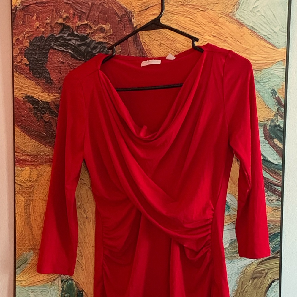Red drape front blouse
